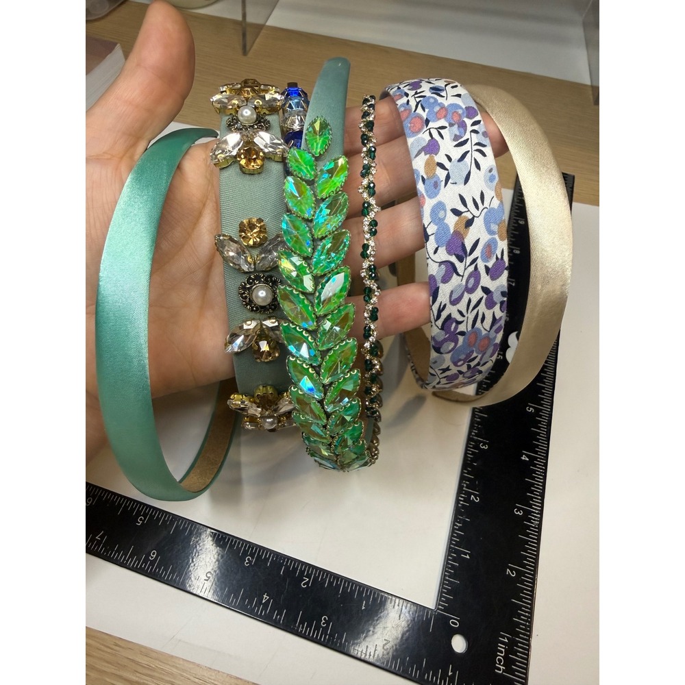 Lot of 6 Fashion Headbands Rhinestone Floral Satin Teal Green Gold Bundle
